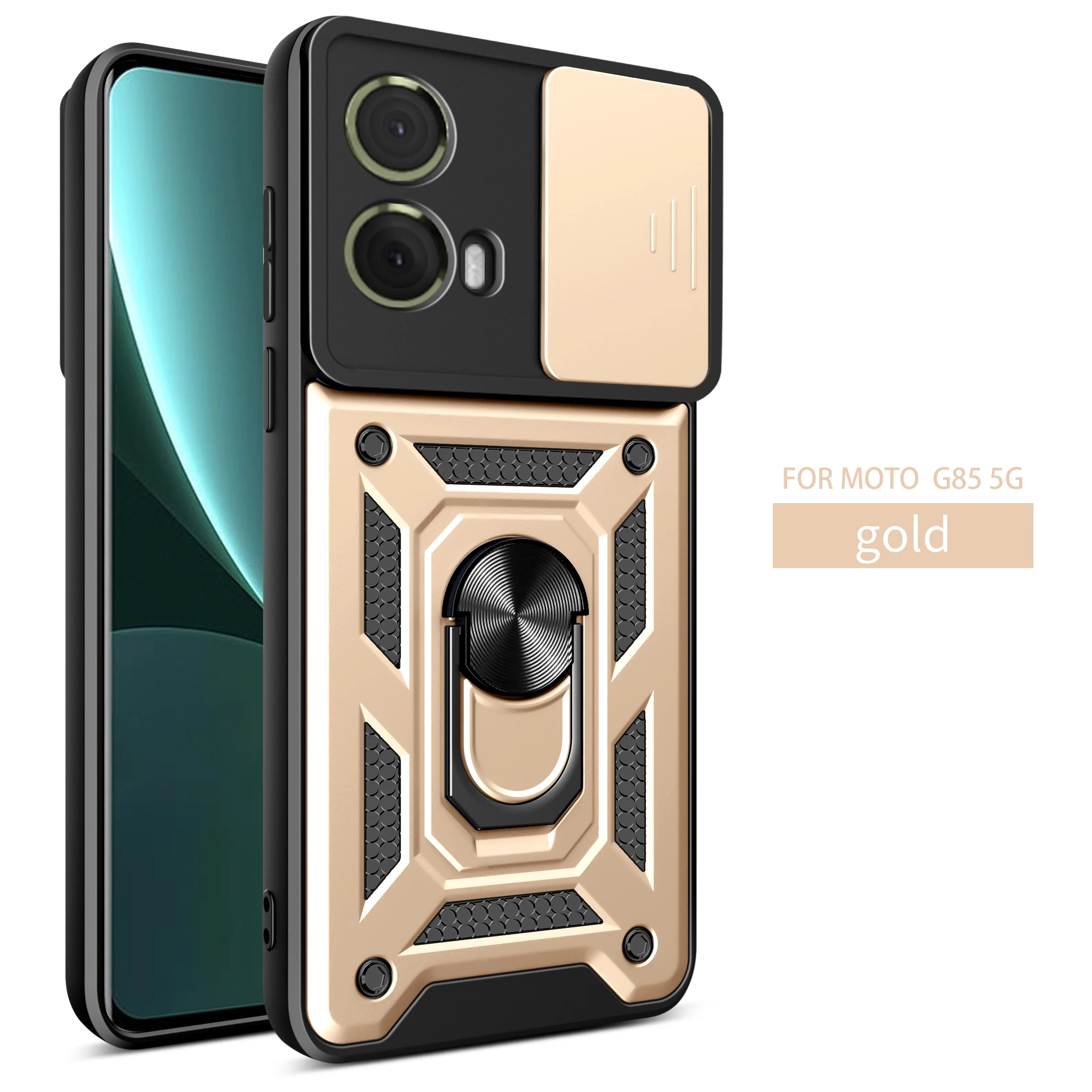 Magnetic Ring Holder Armor Phone Case with Slide Camera Protector