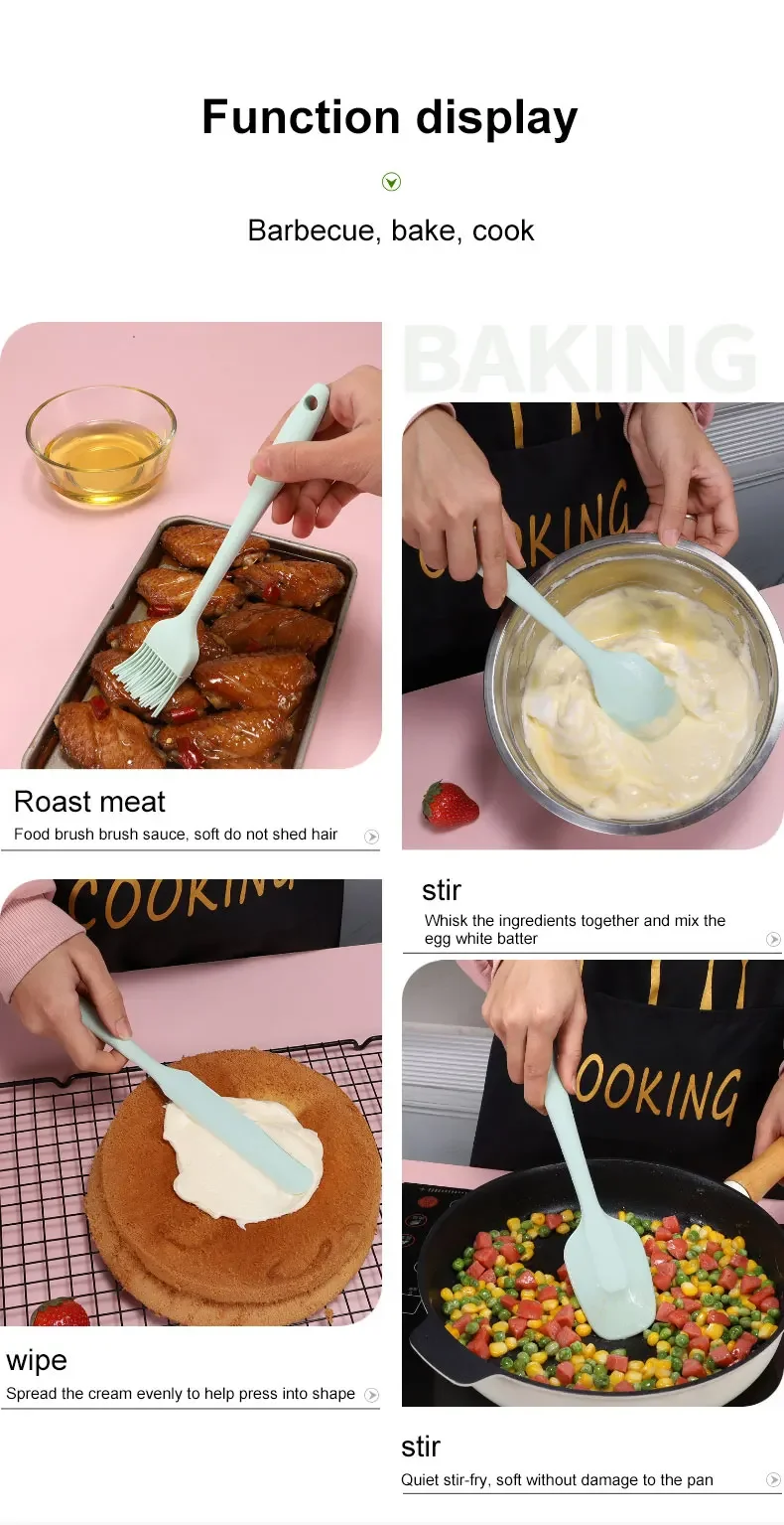 Silicone Spatula Set Food Grade Non-Stick Heat Resistant Baking Tools functions