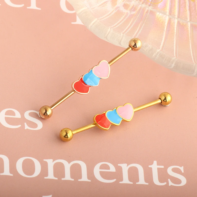 Stainless Steel Cat Industrial Piercing Barbell 14G Crystal Industrial Piercing Jewelry CZ Long Barbell Piercing Earring heart