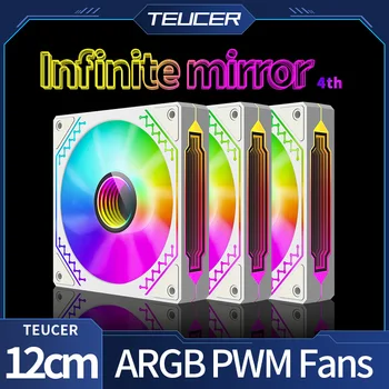 Teucer PWM ARGB 사일런트 팬 PC 컴퓨터 케이스 키트, 냉각 팬 쿨러, 속도 조절, 5V 3 핀 ARGB 화이트 반전 환풍기, 12cm, 120mm