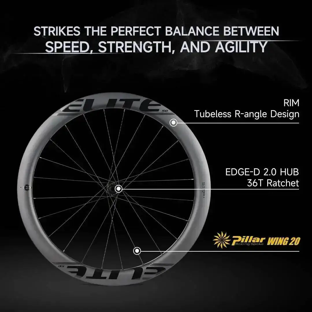 ELITEWHEELS EDGE 2.0 Set di ruote a disco in fibra di carbonio Ultra leggero 1270g Sistema a cricchetto 36T Mozzo ruota Ala Cuscinetto in ceramica a 20 raggi - immagine 4