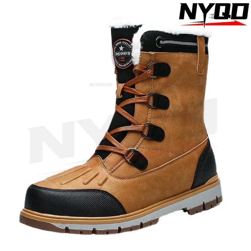 Winter oversized warm snow boots men fur integrated high top cotton shoes waterproof Khmer Shoe Male botas moto мотоцикл Сапоги