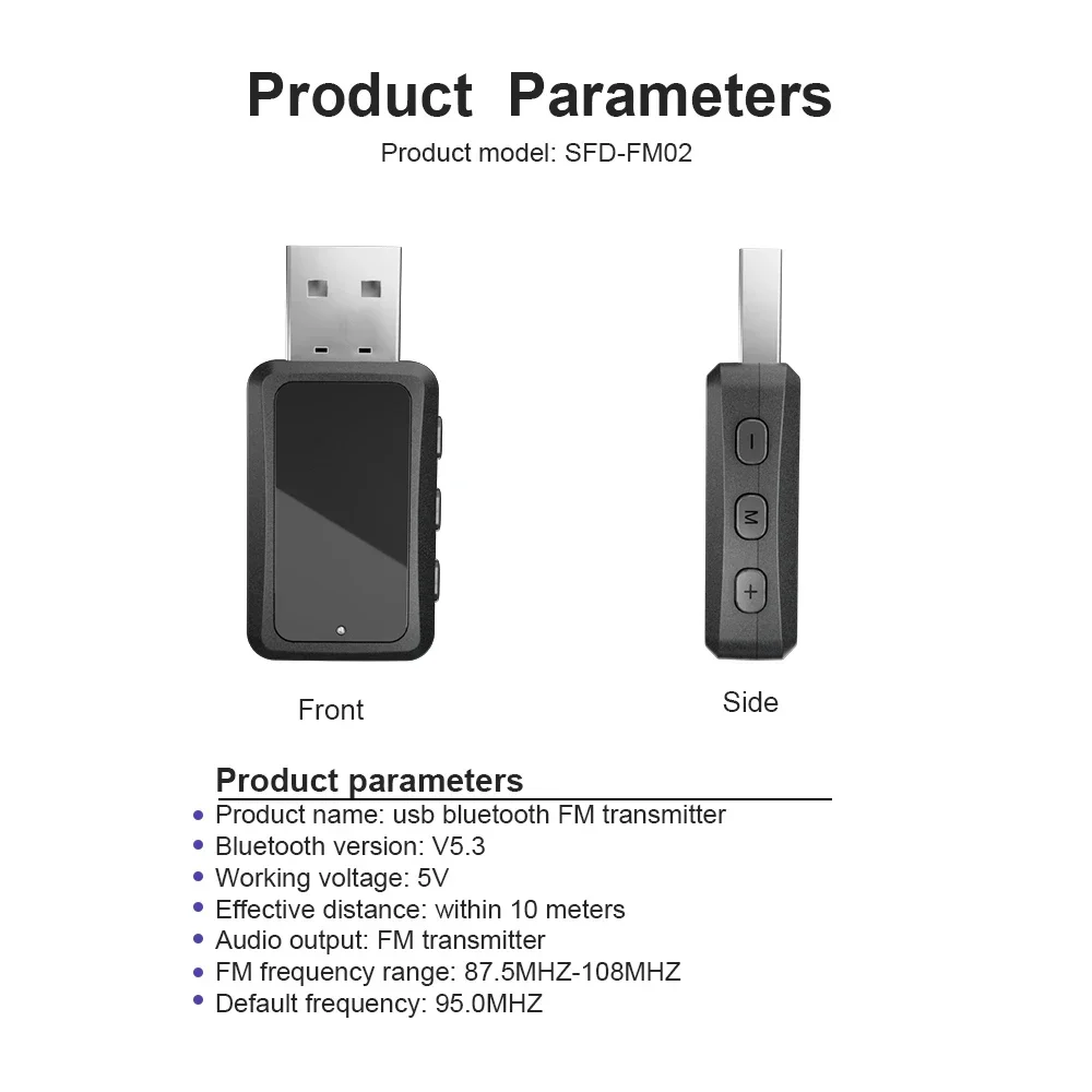 USB Car Bluetooth 5.3 5.4 audio Receiver FM Transmitter Handsfree Call Car Kit Auto Wireless Audio Adapter Accessories FM03