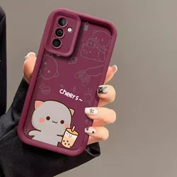 Cartoon Peach Mochi Cat Couple Soft Case - Cute Animal Paired Cover for Samsung M34 5G (JGJHCX045J7)