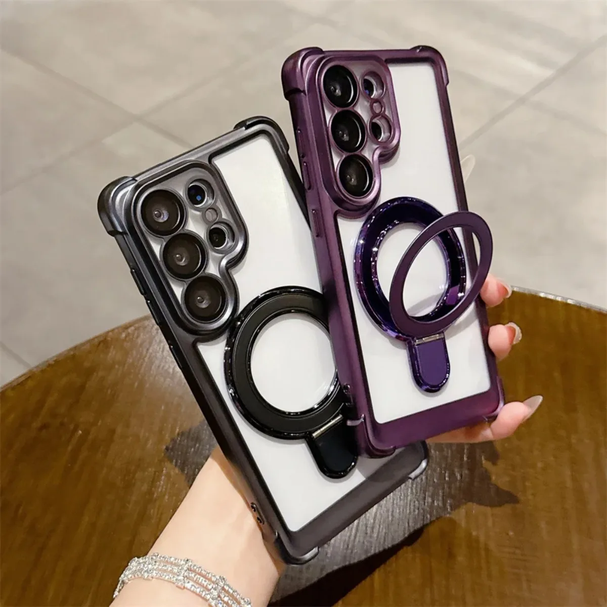 Luxury Electroplated Phone Case with Magsafe Magnetic Ring Holder and Kickstand