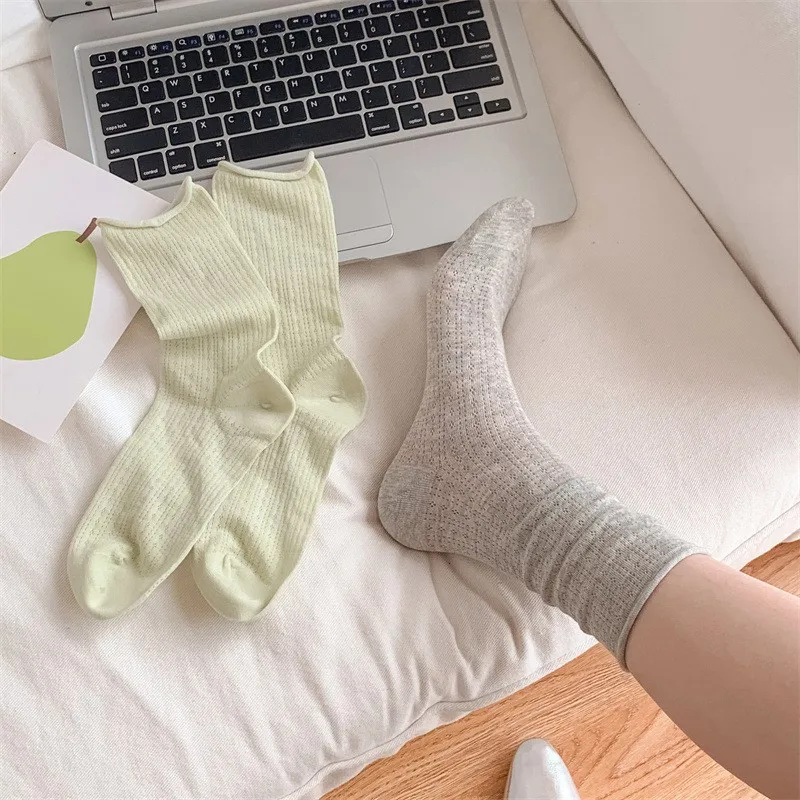 Summer Socks Women's Thin Candy Color Hollow Out Loose Casual Basic Sweet Girls Fashion Long Comfort