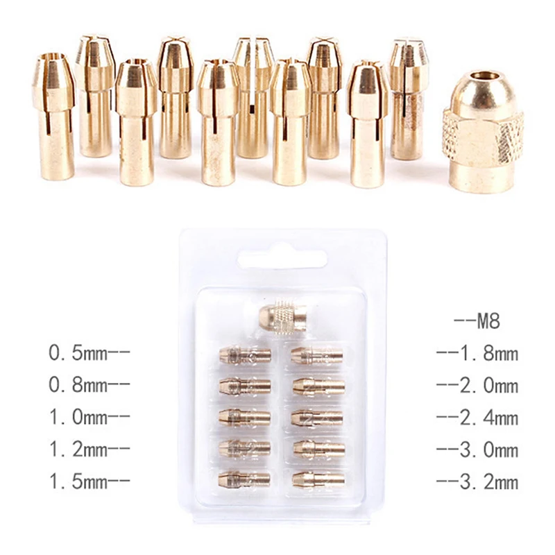 

10/11pcs Mini Drill Collet Chuck 0.5-3.2mm Diameter 4.8mm Shank Brass Chucks For Dremel Rotary Tool Power Tool Accessory Kit