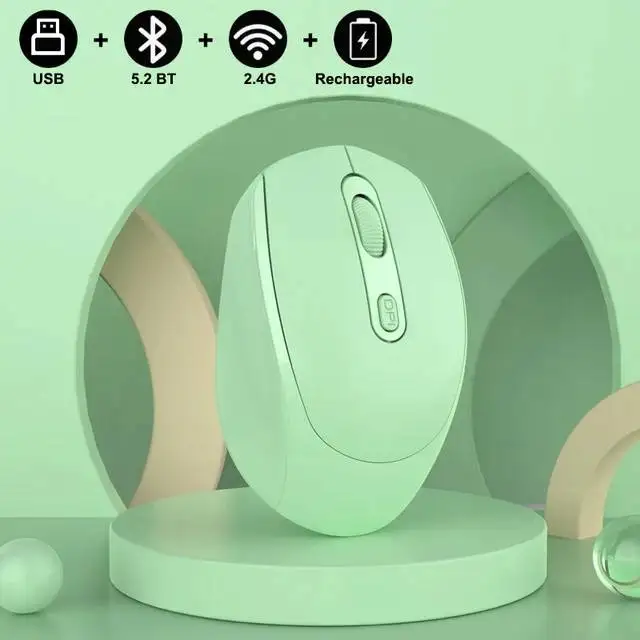 Rechargeable Bluetooth-compatible Wireless Mouse 2.4G Optical Mice with USB RGB 1600DPI Mouse for Computer Laptop PC Mute Mouse