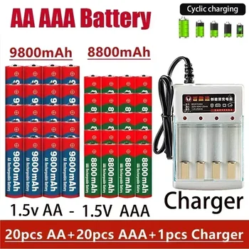 AA/AAA battery Rechargeable Battery Original 2024NEW 1.5V AA9800MAH+AAA8800MAH+charger Suitable for Hair Clipper MP3