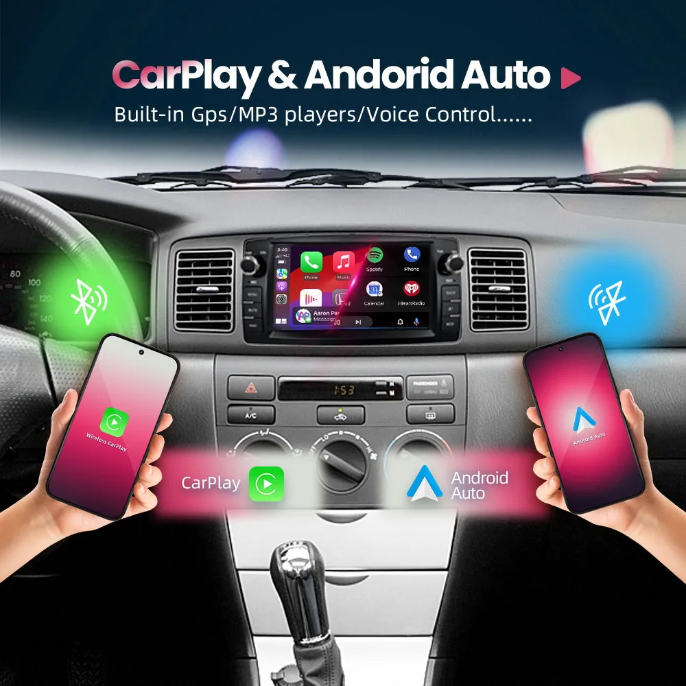 Radio de coche BONROAD de 7 pulgadas para Toyota Corolla altis E120 2000-2006 BYD F3 2006-2013, reproductor multimedia de vídeo para coche con Carplay inalámbrico, pantalla táctil Android, RDS, DSP, Mirrorlink 3