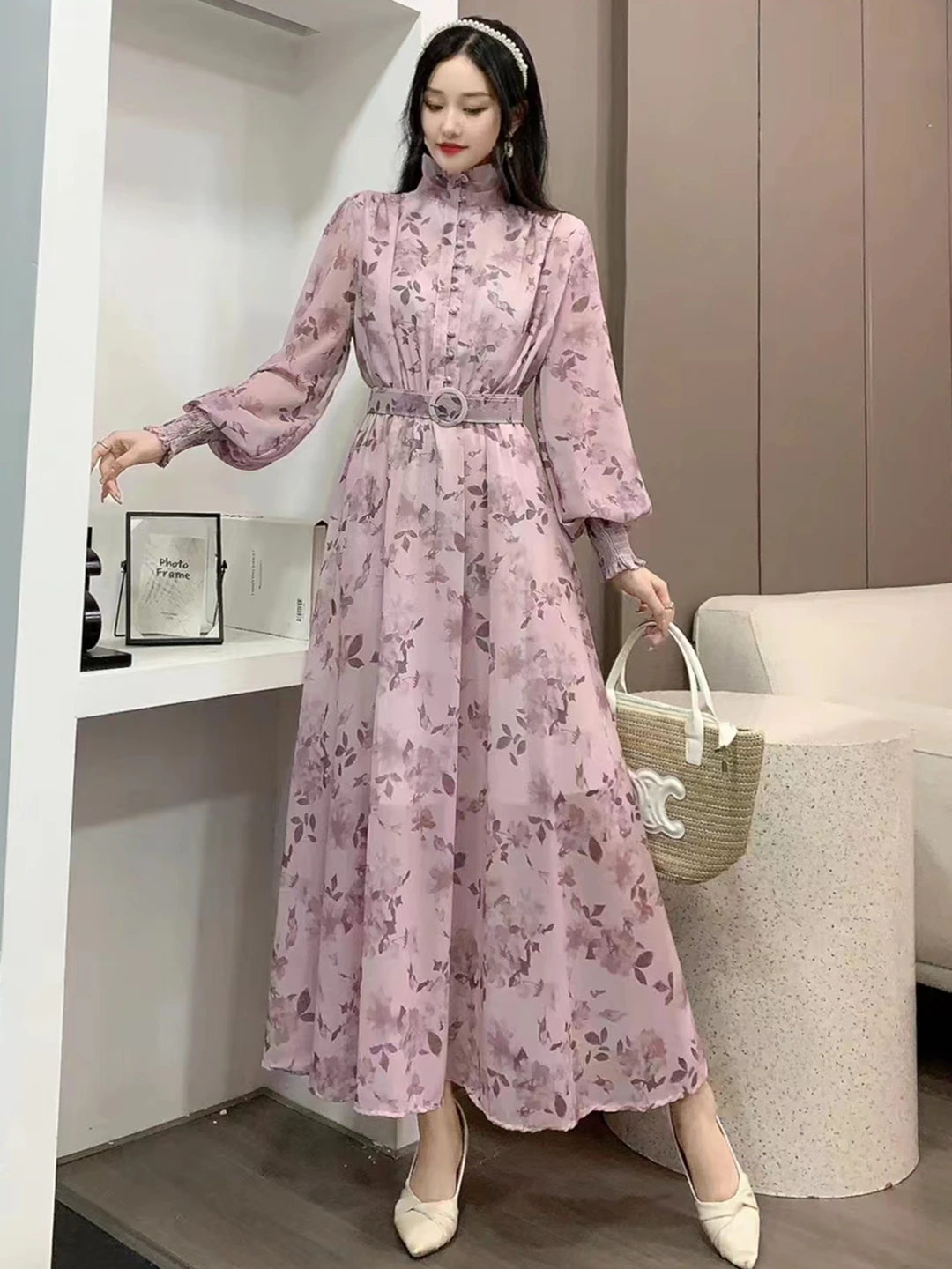 2024 New Spring Autumn Women Stand Collar Long Sleeve Belt