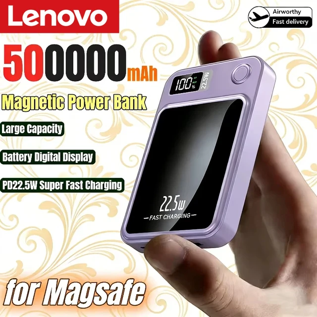 Lenovo Magnetic Wireless Power Bank 500000mAh PD22.5W Large Capacity Fast Charging External Battery For iPhone Huawei Samsung 1