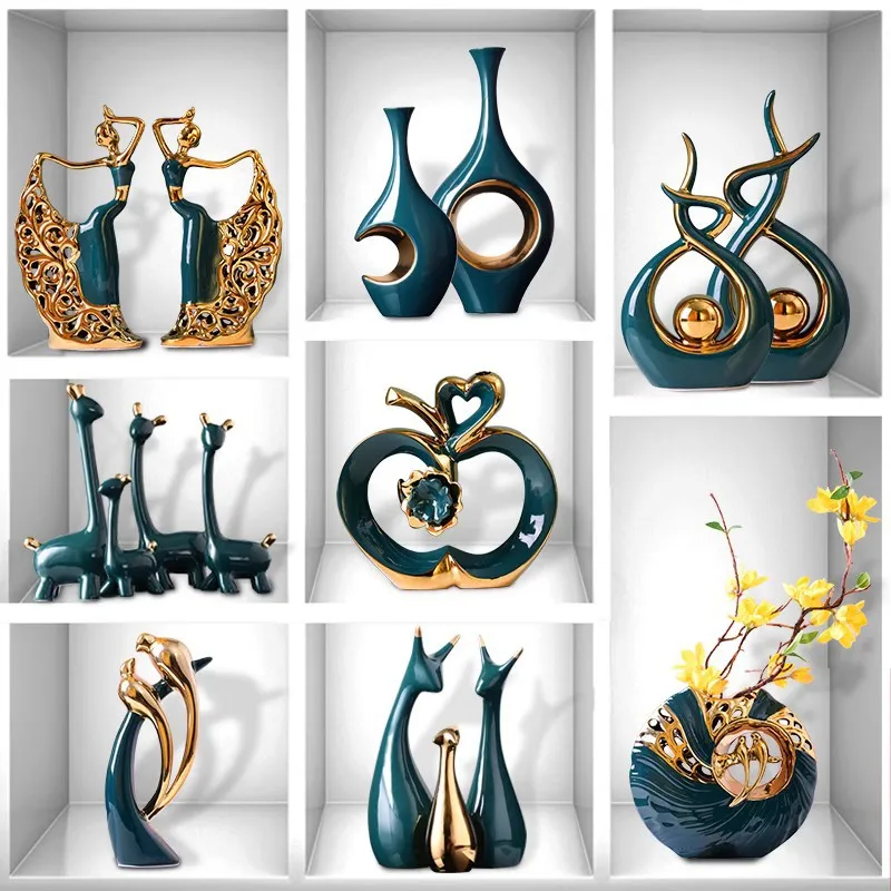 

Light luxury soft decoration, home, living room, wine cabinet, creative decoration, European style porch ceramic decoration