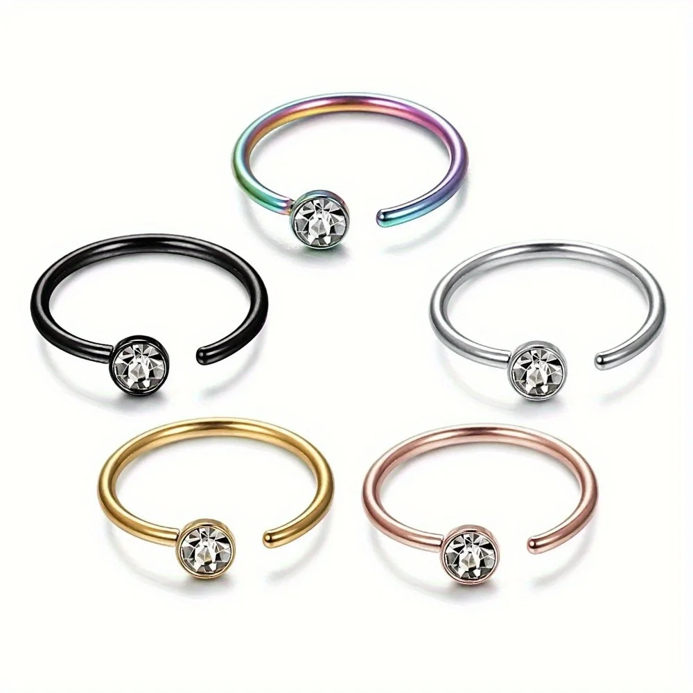 CASSIECA 1Pc Stainless Steel 20G Stylish Hoop Nose Ring Earring with CZ  | Trendy Piercing Jewelry Safe and Eco-Conscious Choice