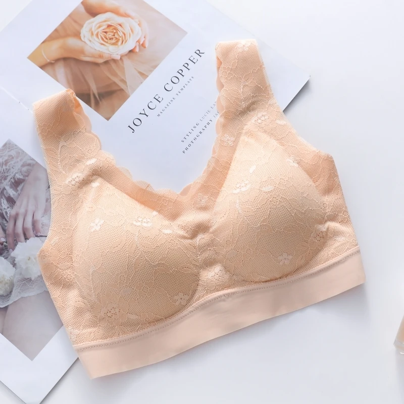 Thailand Latex 2.0 Bra Sexy Lace Women's Underwear One Piece Push-up Bralette No underwire gather Brassiere Seamless Sleep Tops