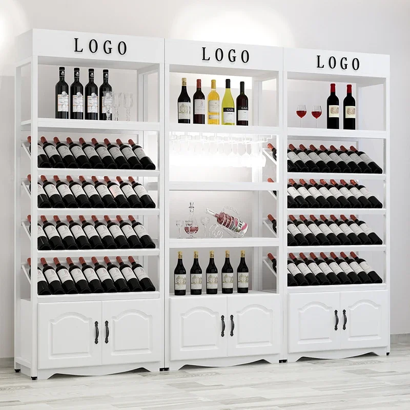 Home Wine Rack Bar Floor Storage Wrought Iron Display Cabinet Liquor Stand Organizer for Kitchen Dining Room