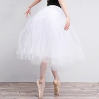 Women Ballet Tutu White Ballerina Dance Tutus Elastic Waist Skirt Teen Adult Lyrical Long Ballet Tulle Skirt With Underpants
