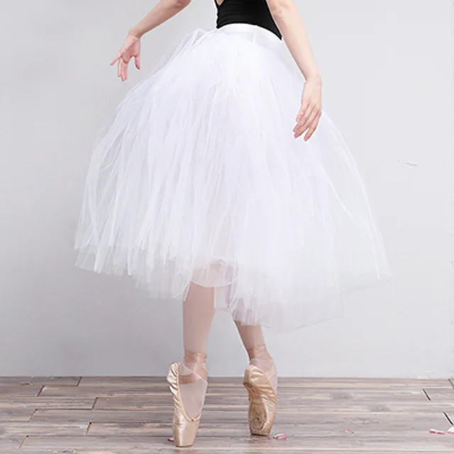Women Ballet Tutu White Ballerina Dance Tutus Elastic Waist Skirt Teen Adult Lyrical Long Ballet Tulle Skirt With Underpants