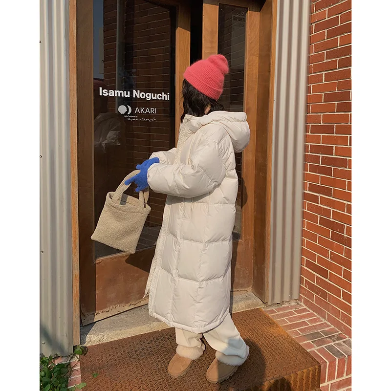 White down jacket women's new mid-length over-the-knee thick skinny bread suit white duck down winter coat
