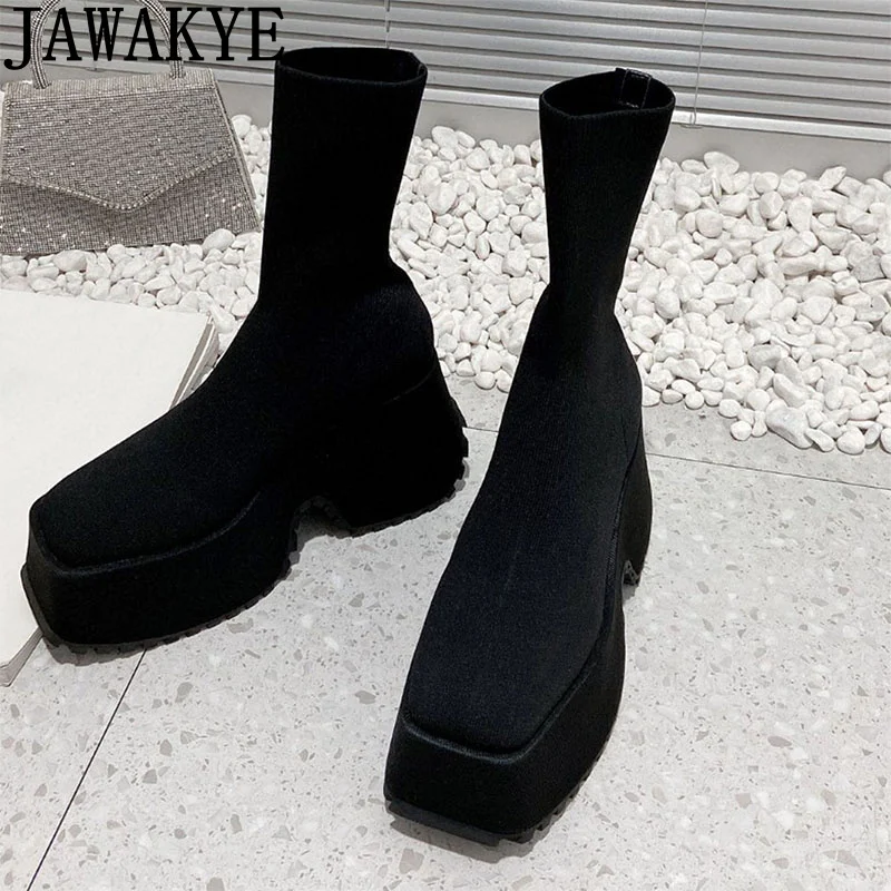 Oxide Eksamensbevis Twisted New Luxury Elastic Sock Boots Women Thick Sole Brand Ankle Boots Platform  Punk Boots Autumn Winter High top Knitted Flat Shoes