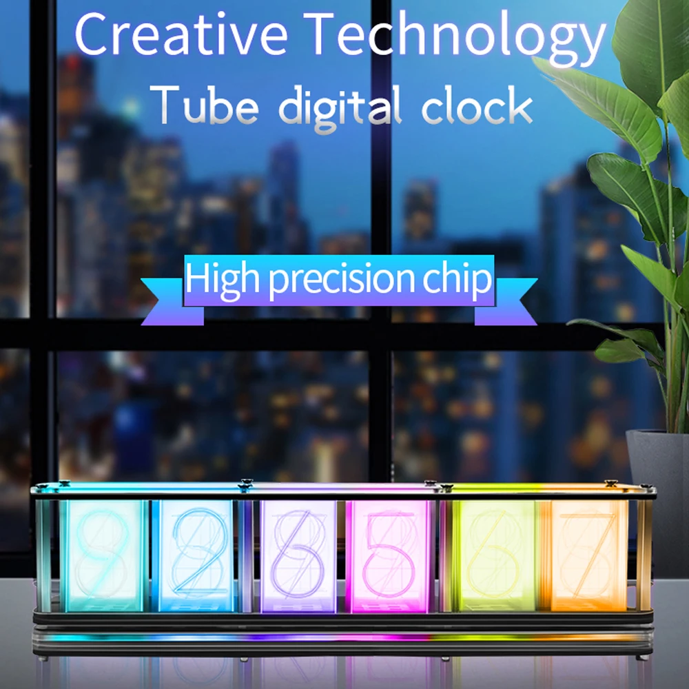 

Full-Color RGB Glow Tube Clock DS3231 Electronic Desktop Clock Kit With LED Music Spectrum Function Decoration DIY Kit As Gift