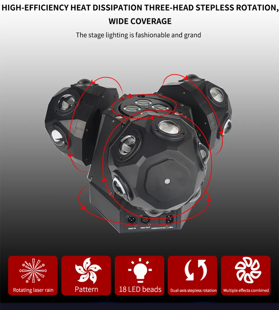 18x10W 3 Head Rotating Moving Head Laser Light Professional DJ Stage Lighting Be