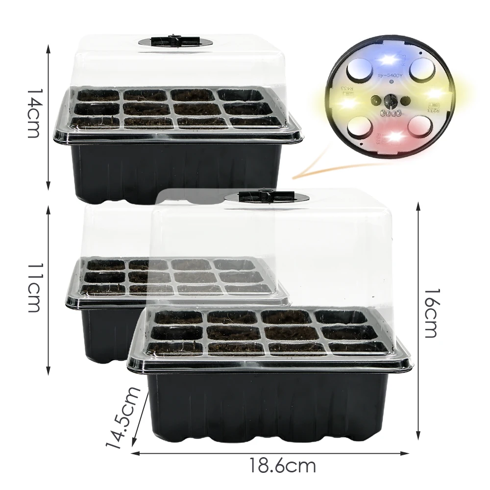 12-cells Seedling Trays Germination Box Full Spectrum LED Grow Light Waterproof Plants Heating Pad Indoor Garden Seed Growing