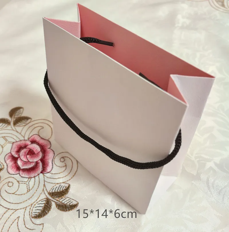 1pc High Quality  White Paper HandBags Pink Gift Bead Box for Brand Charm Ring Earring Bracelet Necklace  Jewelry Packing