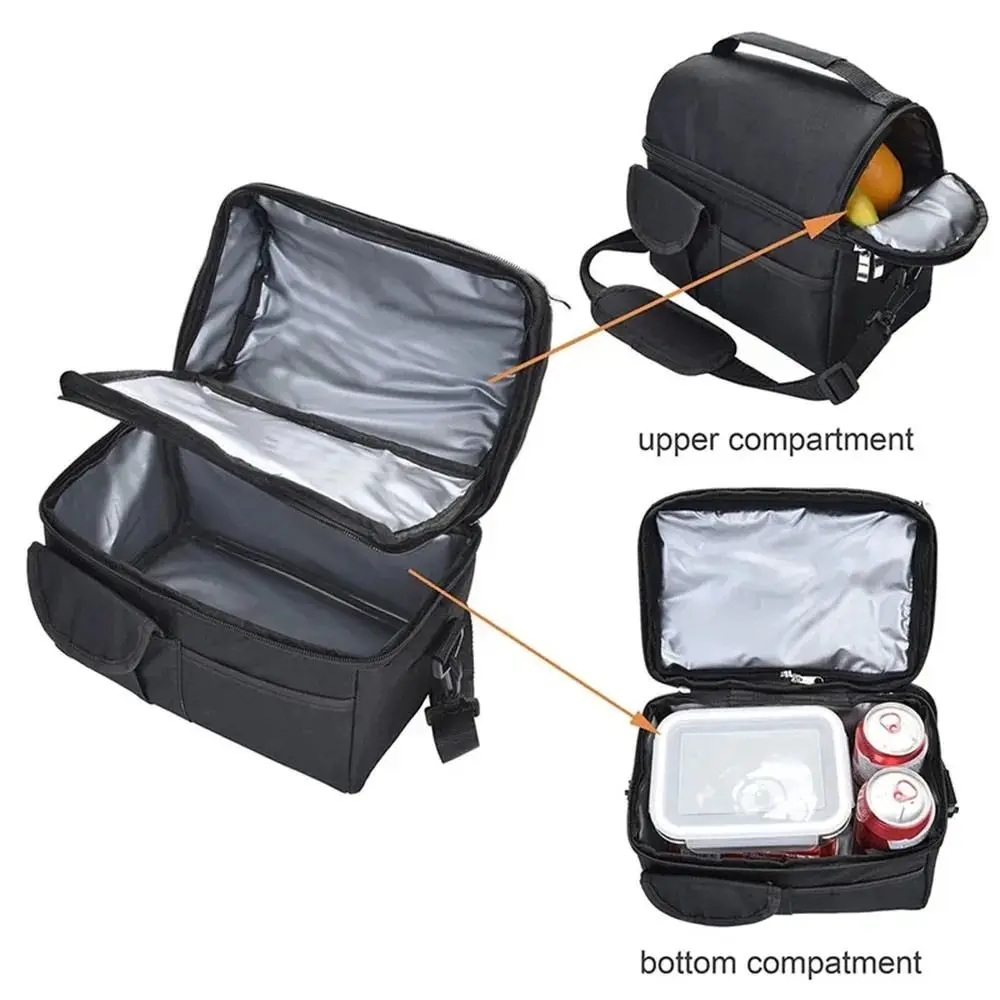 Isolierte Lunchbox mit zwei Fächern, großes Fassungsvermögen, auslaufsichere Lunch-Tragetasche, multifunktionale Dosen- und Weintasche, Kühlbox für Männer und Frauen – Detail 7