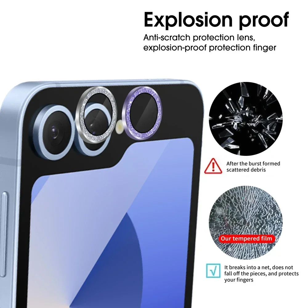 Premium Glitter Diamond Metal Lens Ring Protector - Back Camera Lens Tempered Glass