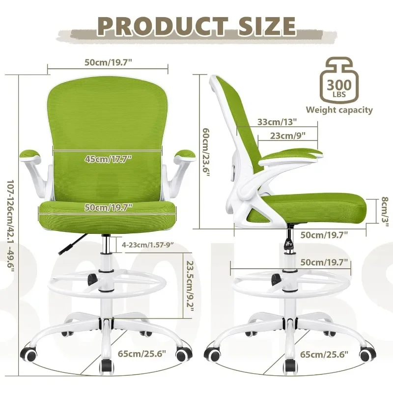 Winrise Drafting Chair, Tall Office Chair Ergonomic Standing Desk Chair, Swivel Task Rolling Chair(Green) 2