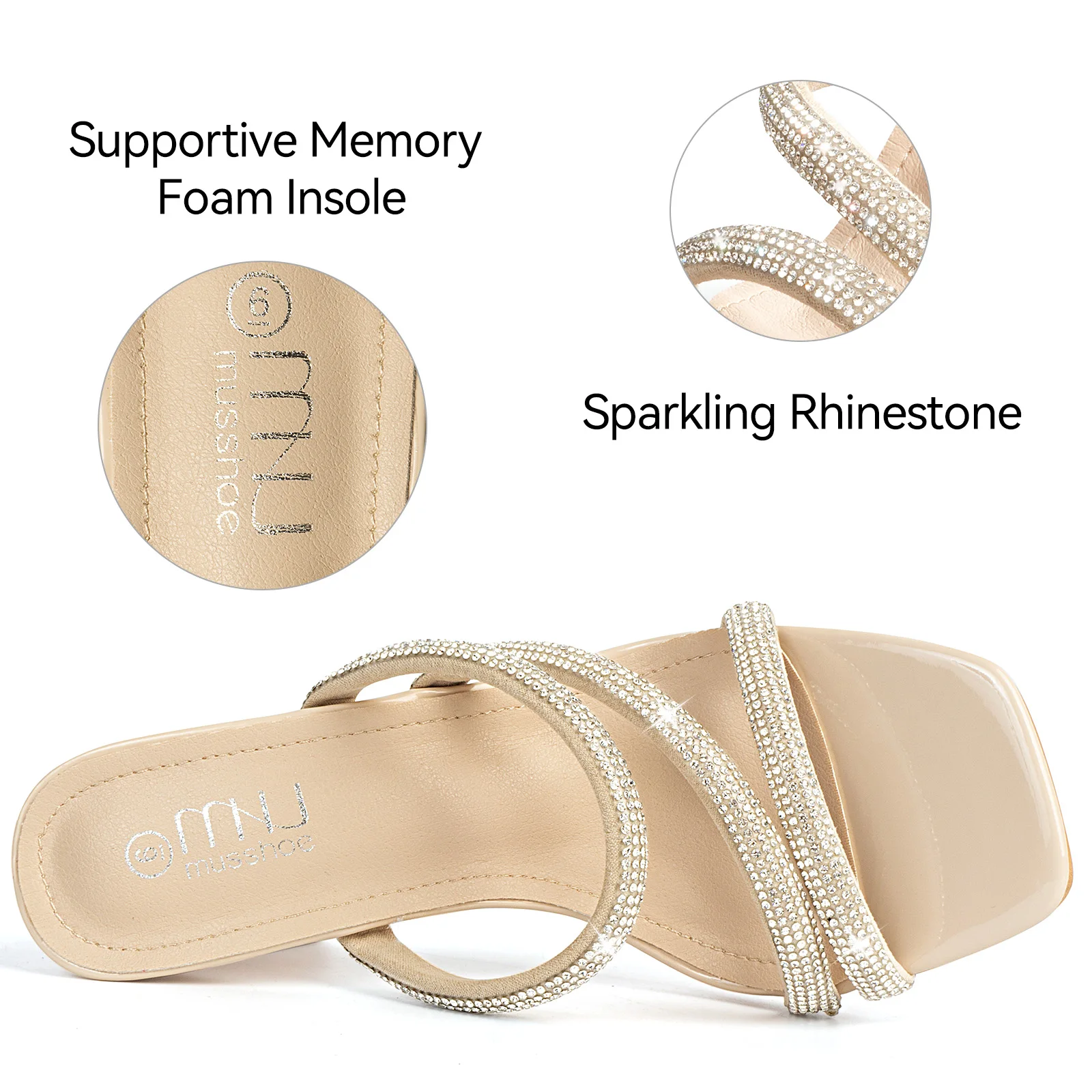 صندل نسائي بكعب عالٍ متلألئ بمقدمة مربعة |   حذاء نسائي بكعب مكتنز للربيع والصيف والخريف