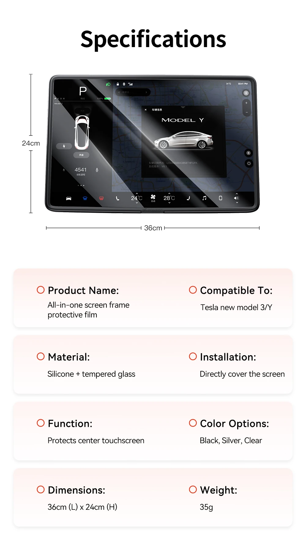 For Tesla Model 3 Y Highland Juniper Center Control screen Tempered Glass Film P