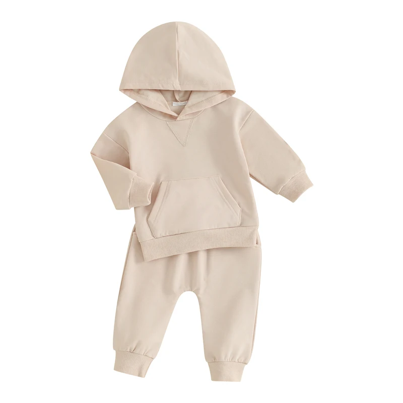 Toddler Boy Girl Autumn Pants Sets Long Sleeve Hooded Sweatshirt Tops Drawstring Pants Sets