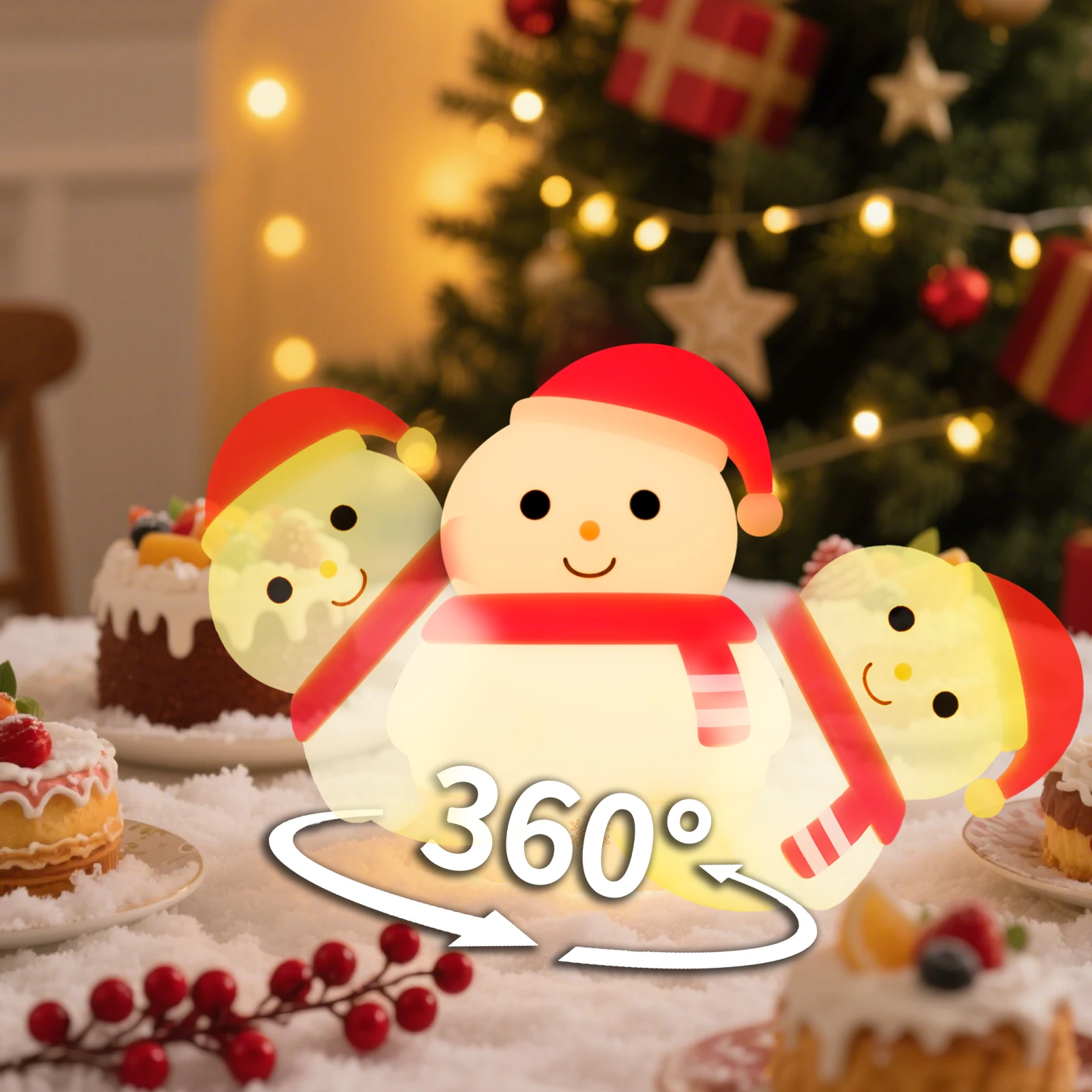 Tumbler Snowman Silicone Night Light Kids Room Soft Nightlight Rechargeable Cute Bedside Lamp for Bedroom Nursery Christmas Gift