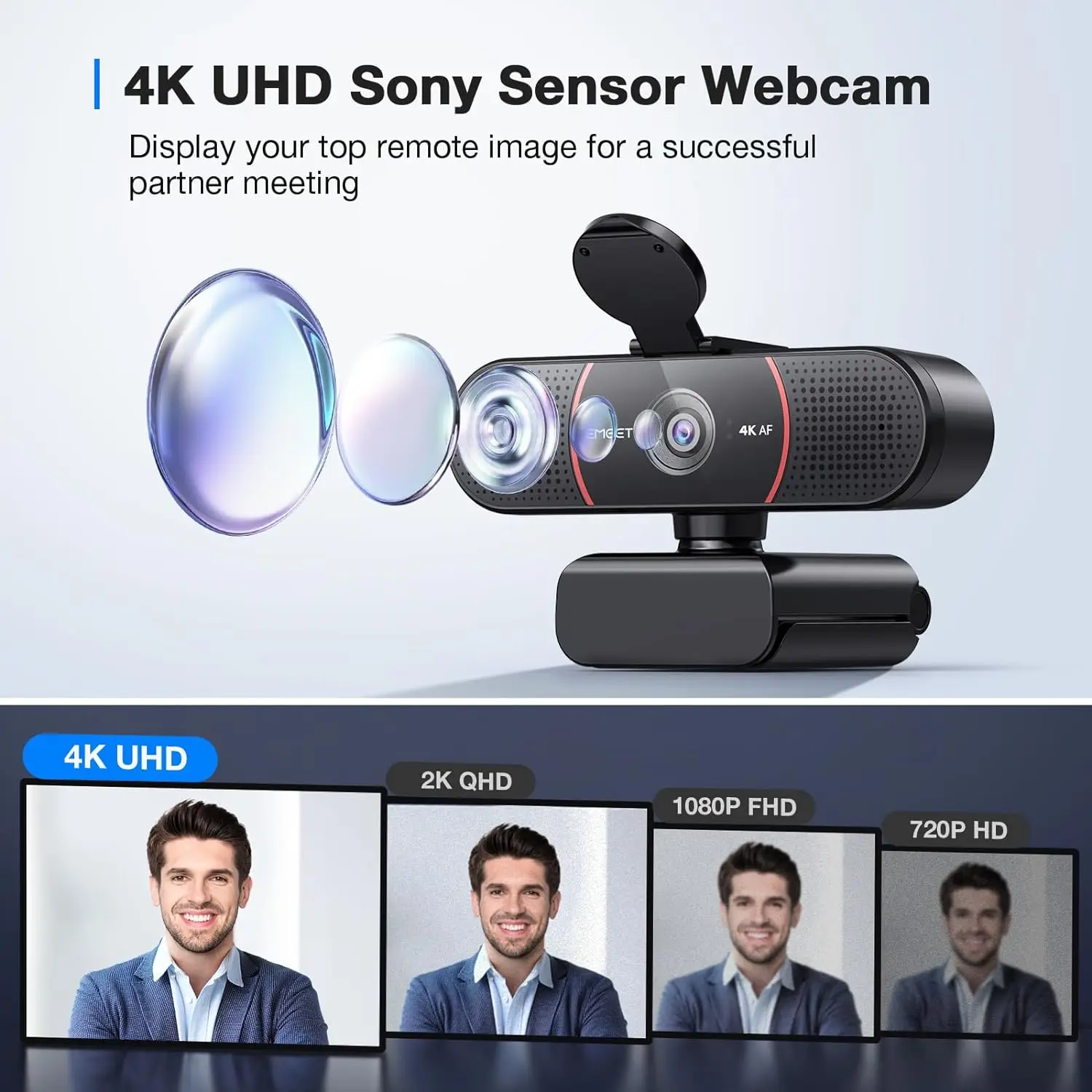 4K Webcam Streaming Web Camera EMEET USB Autofocus Mini Computer Camera with Microphones for Zoom/Teams/OBS/PC/Mac/Laptop