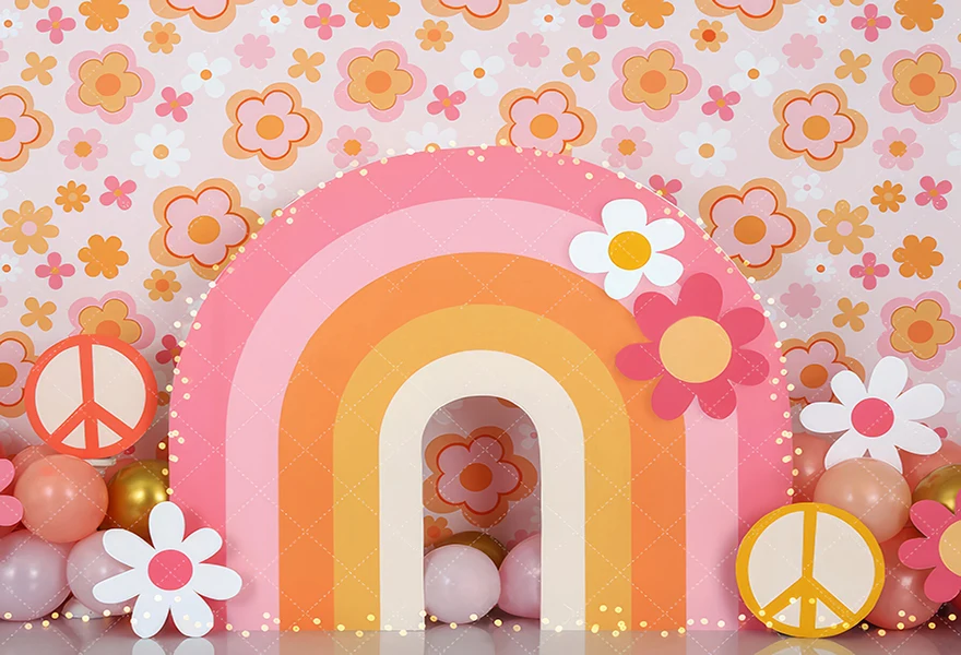 Groovy Rainbow Hippie Backdrop - 35x72 Inch Daisy Tattoo Arch Background For Birthday Parties & Photography