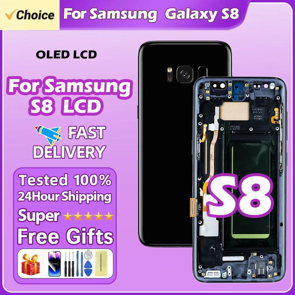 프레임 디지타이저 어셈블리 포함 LCD 디스플레이 및 터치 스크린, 삼성 갤럭시 S8 LCD S8 G950 G950F 용 슈퍼 OLED LCD, 신제품