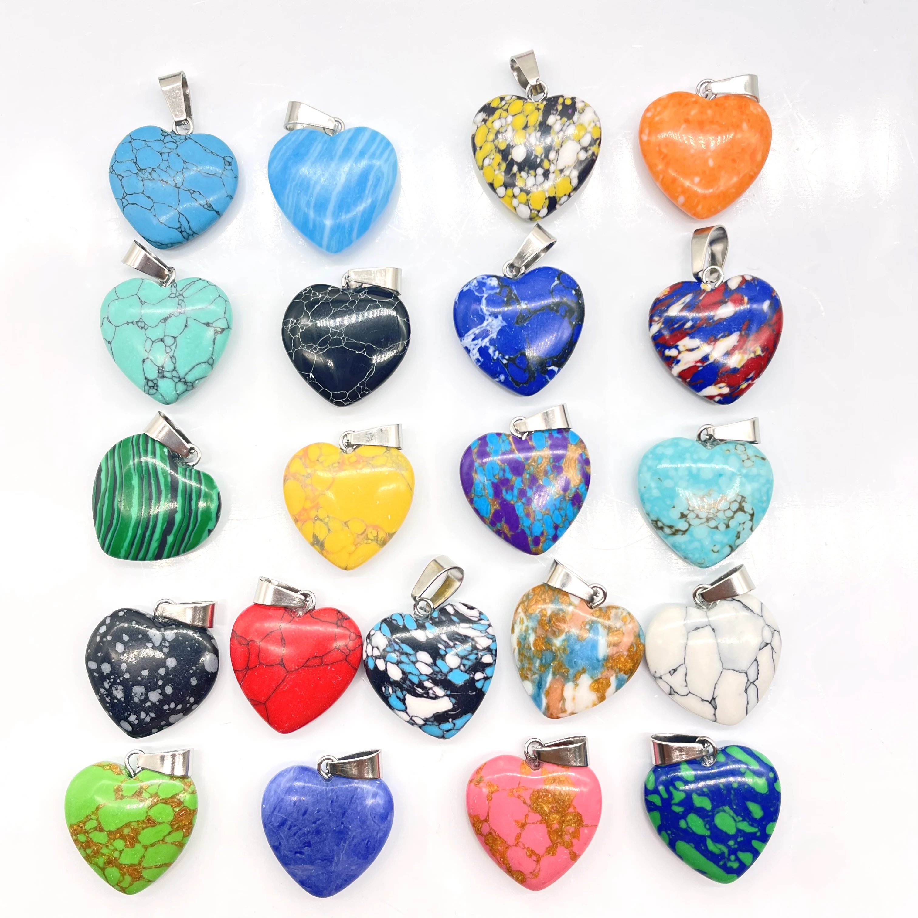 Natural stone 20mm heart Quartz Crystal tiger eye Mix agate stone pendants for Charm DIY jewelry making necklace Accessories12pc Pendant Necklace