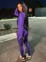 Laxsesu Sporty Casual 2 Piece Set Femmes Survêtement À Capuchon Zip Crop Tops + Leggings Fitness Soft Stretch Streetwear Activité Costume 4