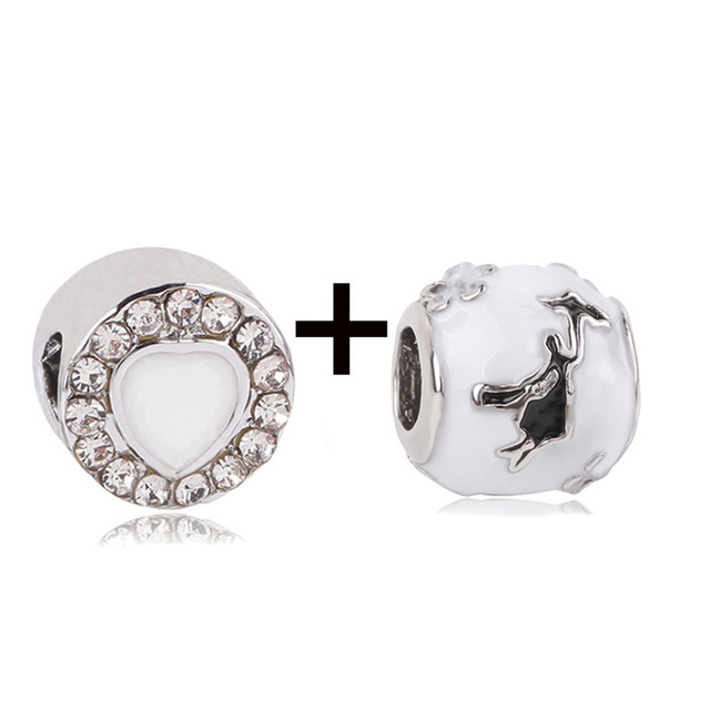 New Design White Heart Charm Beads Pendant Fit European Style Brand Bracelets Necklaces For Women Jewelry Making