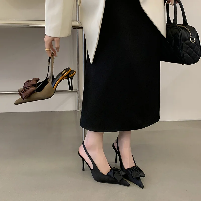 Liyke Fashion Design Satin Square Flower Pointed Toe Slingback Sandals Women Pumps High Heels Party Prom Shoes Stilettos Mujer S8705025b962847b792b51279885ba8e24