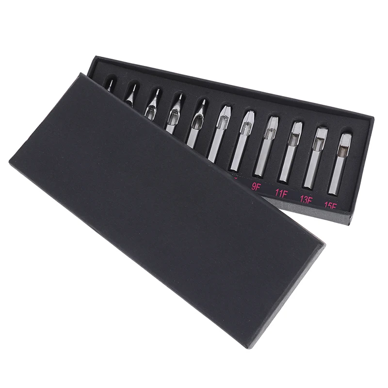 11 Pcs Stainless Steel Tattoo Tips Set Mixed RT FT DT Round Flat Diamond Assorted Types Tattoo Tip Tube Machine
