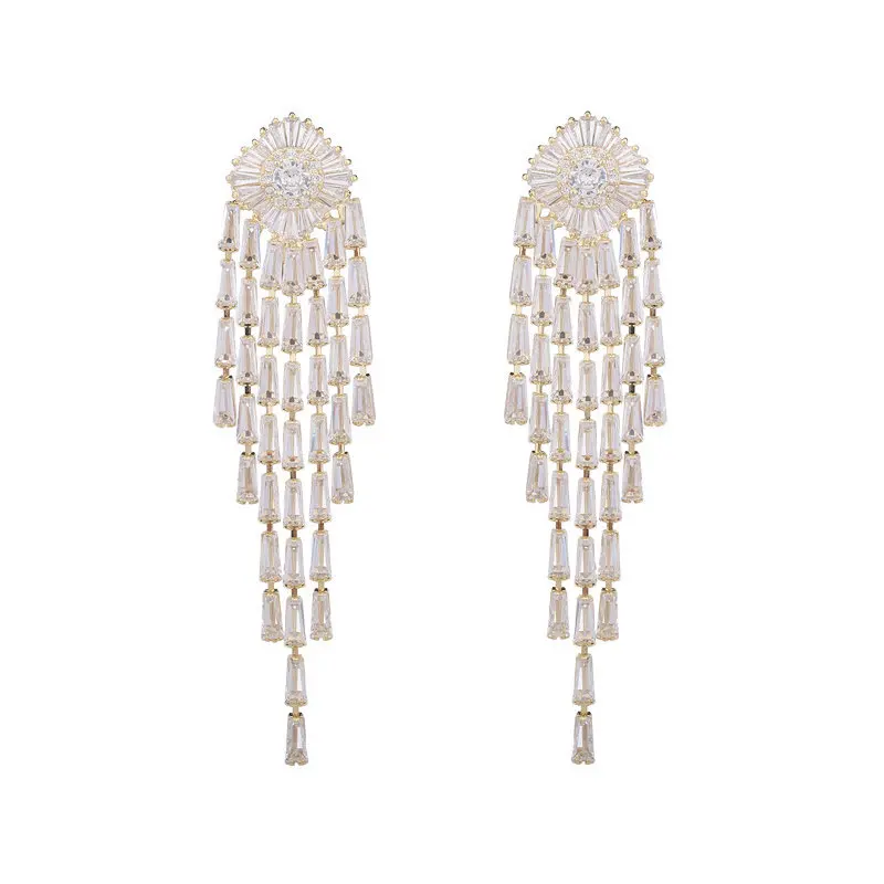 Gold Plated Jewelry for Women Long Tassel Dangle Earrings 925 Silver Needle Summer Fashion Temperament Wedding Bridal Earings