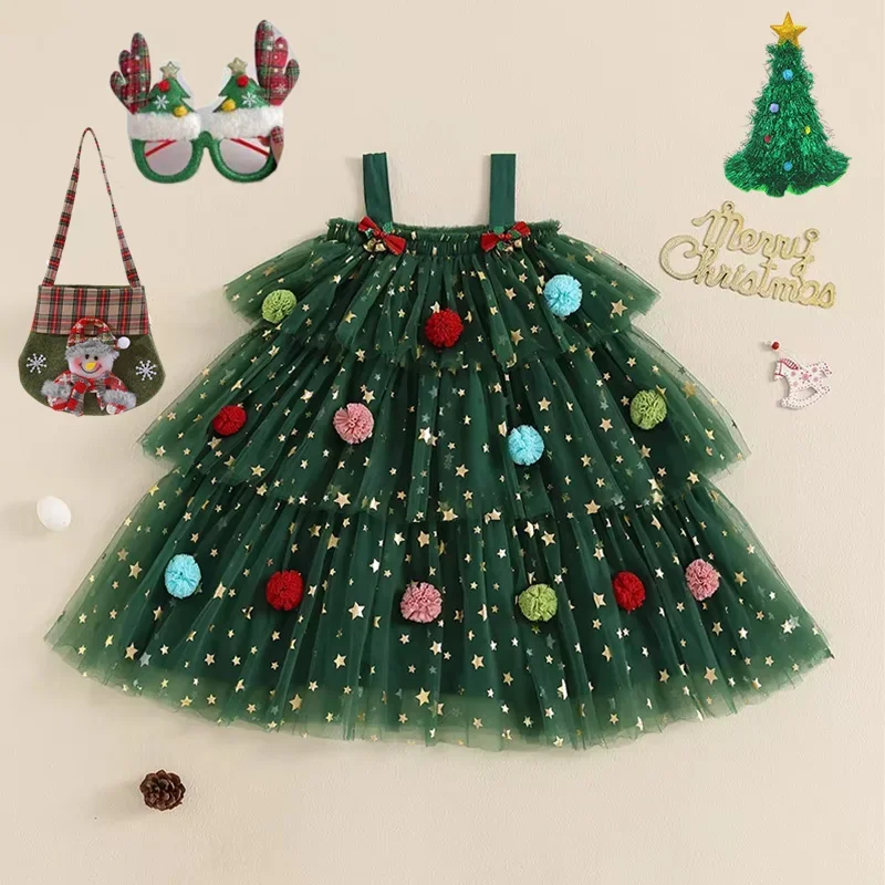Cute Baby Girls Christmas Mesh Lace Dress Sleeveless Layered Tulle Kid  Christmas Dress Plush Ball Hat Xmas Tree Sundress Clothes - AliExpress 1501