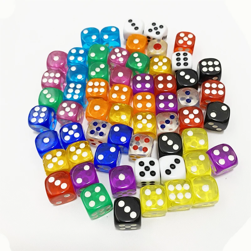50pcs/Pack High Quality New 12mm Acrylic Transparent D6 Point Dice #12 Round Corner Boutique Dice