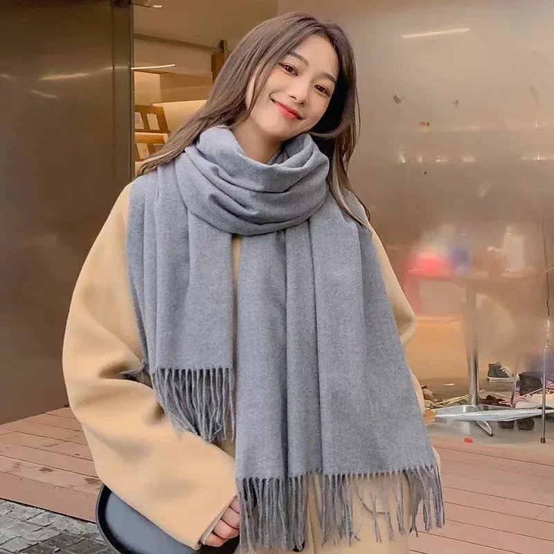 Sciarpa da donna bianca puro, sciarpa termica con nappa, sciarpa a quadretti, più morbida del cashmere, comoda sciarpa invernale calda, sciarpa lunga da donna, nappa di cotone, bianco, Taglia unica