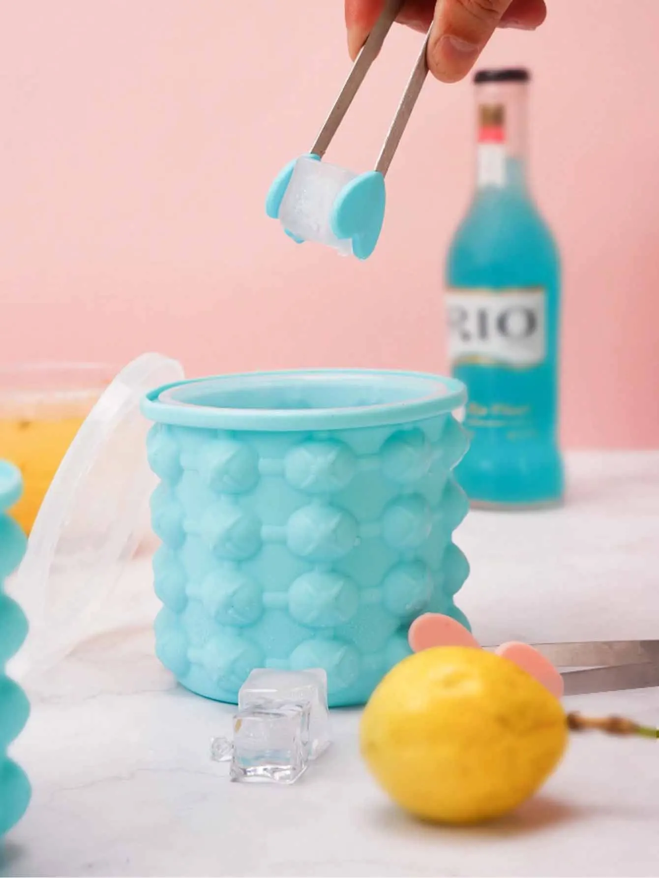 2 in 1 silicone ice bucket, round refrigerated ice bucket mold with lid, chilled beverages, beer champagne bucket