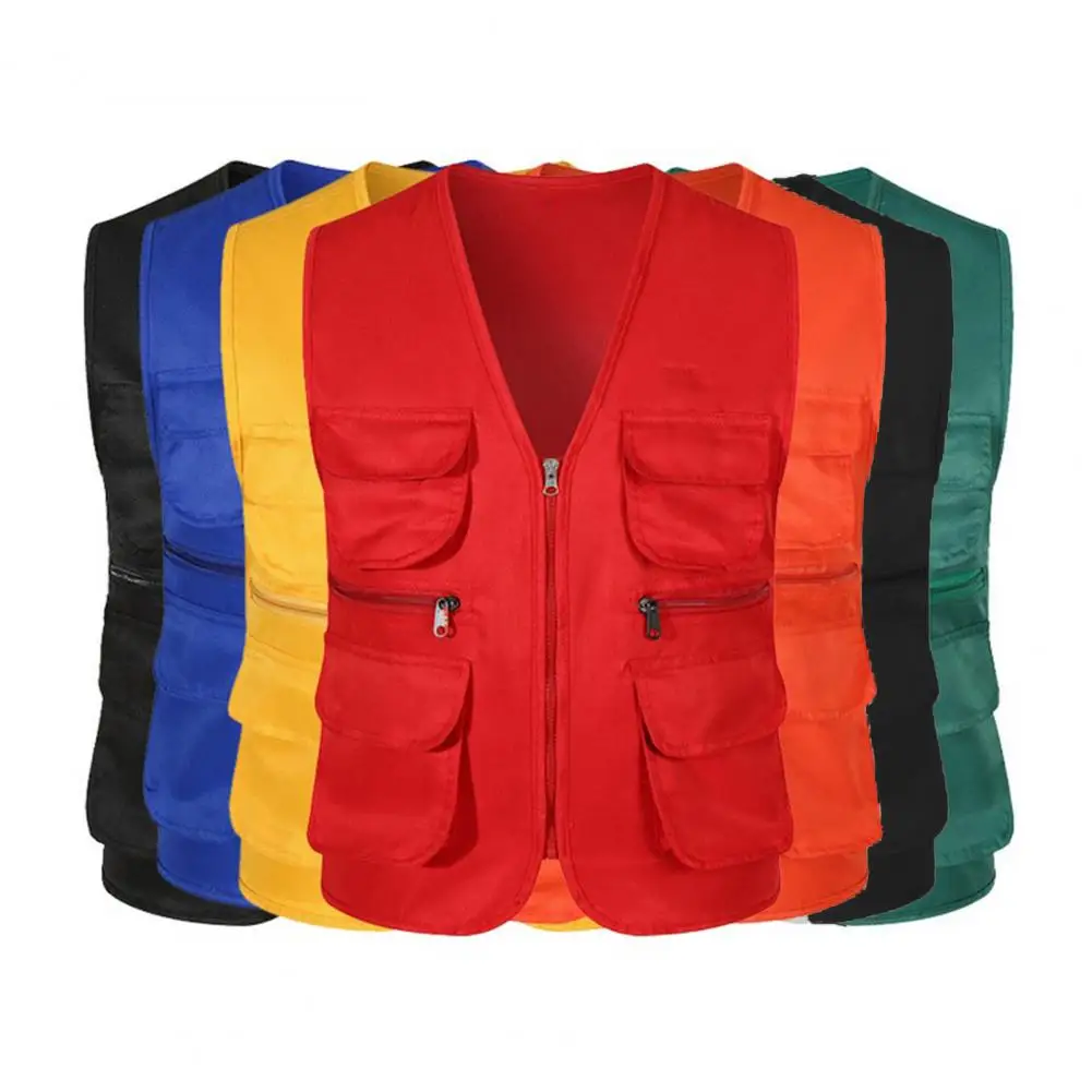 

Solid Color Multiple Pockets Vest Unisex Fishing Cargo Coat Female Male Work Vest Coat Work Waistcoat Volunteer Vest Jacket