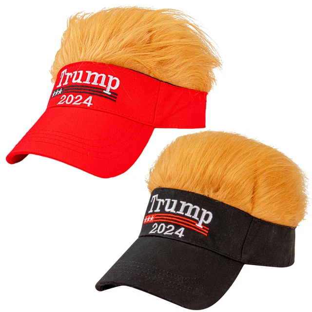 Trump 2024 Hat with Hair Summer Sun Hat Funny Sun Protection Hat Adjustable Wigs Half Hat Breathable for Outdoor Sports 2